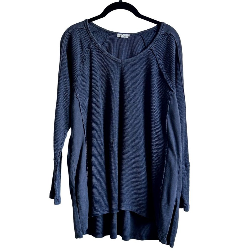 Mod-o-doc Womens Top Waffle Knit Long Sleeve Shirt Tunic Dark Magnet Gray‎ Sz M